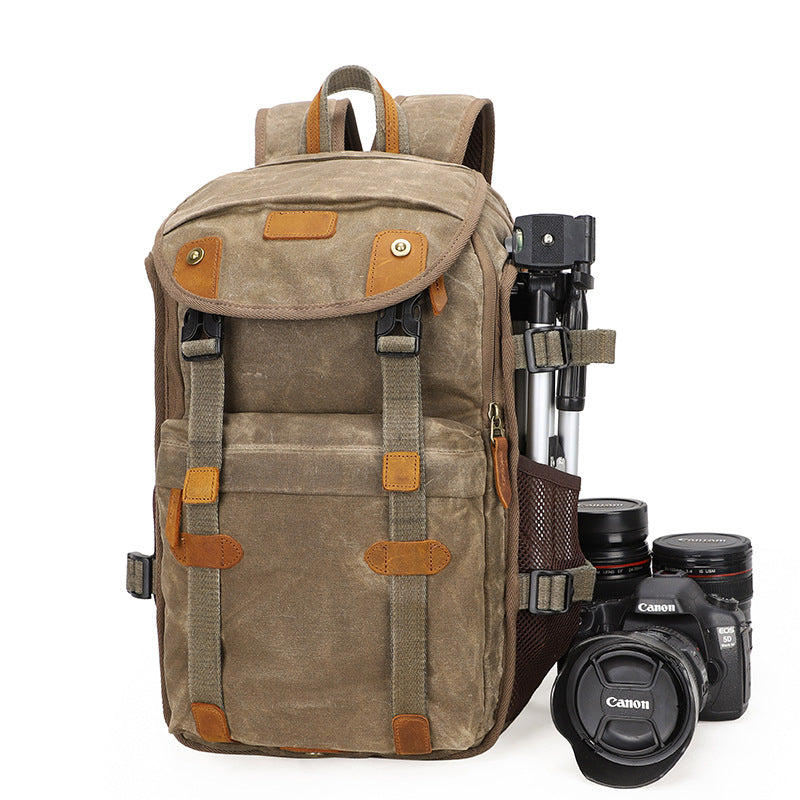 Waterproof Canvas DSLR Camera Backpack Waxed Canvas Travel