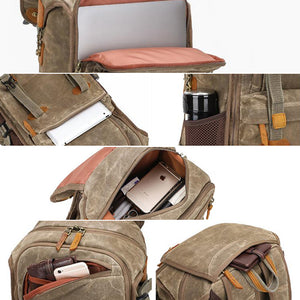 Waterproof Canvas DSLR Camera Backpack Waxed Canvas Travel Backpack Retro Laptop Backpack QSM3040 - echopurse