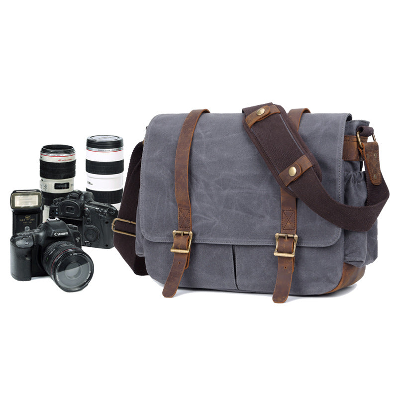 Waterproof Canvas DSLR Camera Bag Waxed Canvas Shoulder Bag Retro Messenger Bag - echopurse