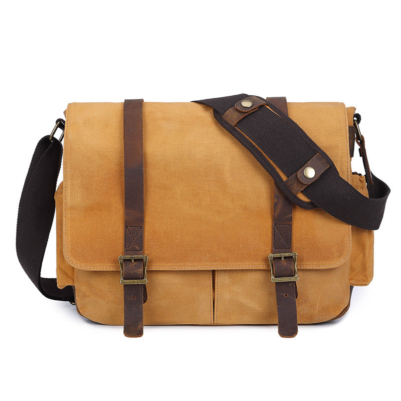 Waterproof Canvas DSLR Camera Bag Waxed Canvas Shoulder Bag Retro Messenger Bag - echopurse