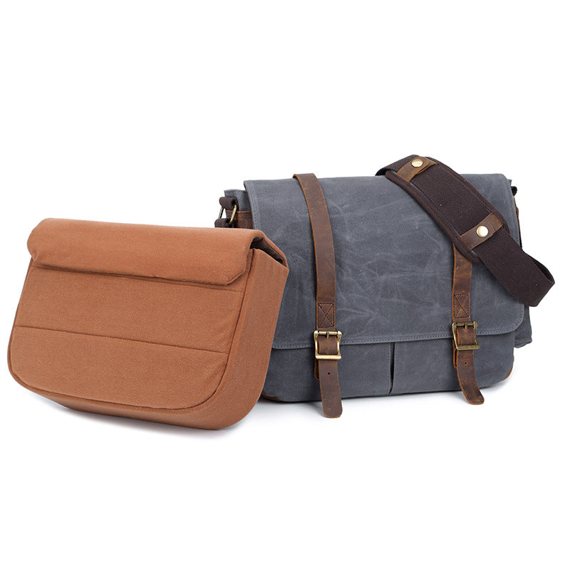 Waterproof Canvas DSLR Camera Bag Waxed Canvas Shoulder Bag Retro Messenger Bag - echopurse