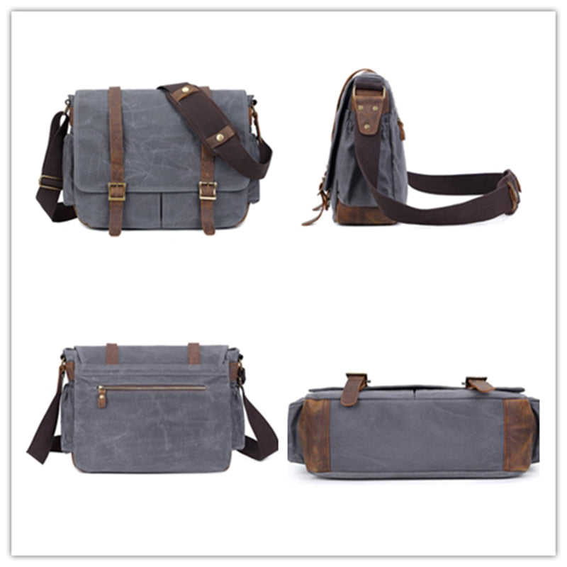 Waterproof Canvas DSLR Camera Bag Waxed Canvas Shoulder Bag Retro Messenger Bag - echopurse
