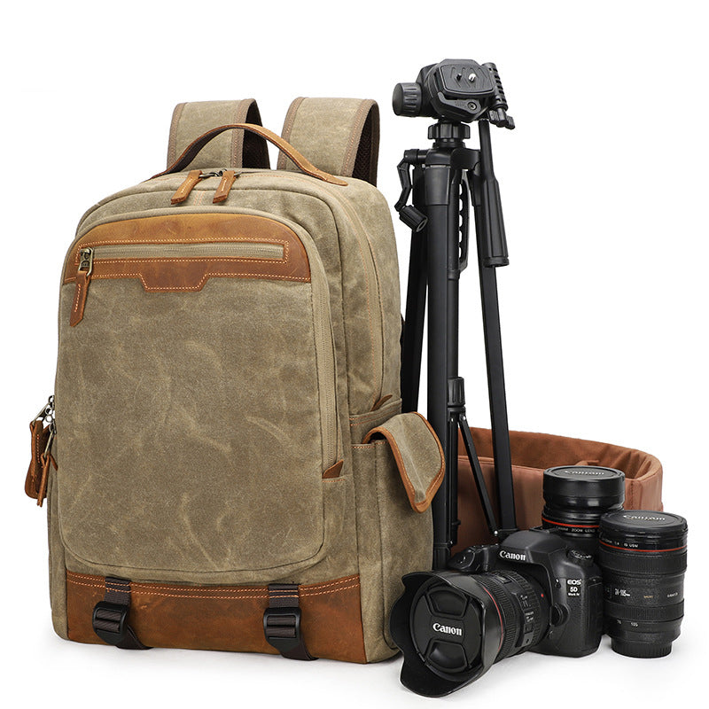Waxed Canvas Camera Backpack Retro DSLR Camera Backpack Waterproof Laptop Backpack - echopurse