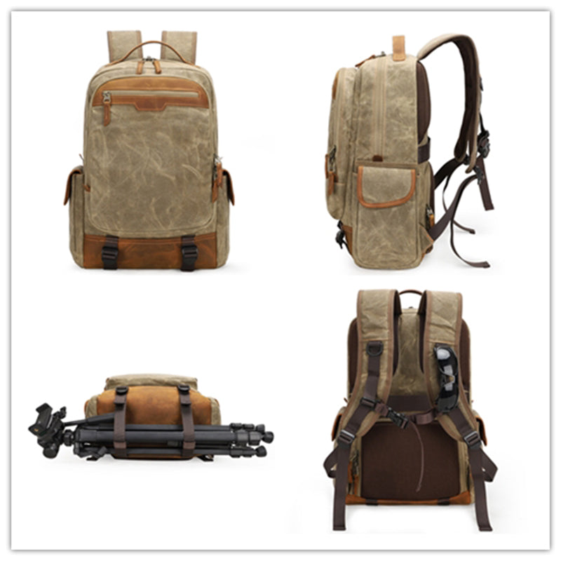 Waxed Canvas Camera Backpack Retro DSLR Camera Backpack Waterproof Laptop Backpack - echopurse