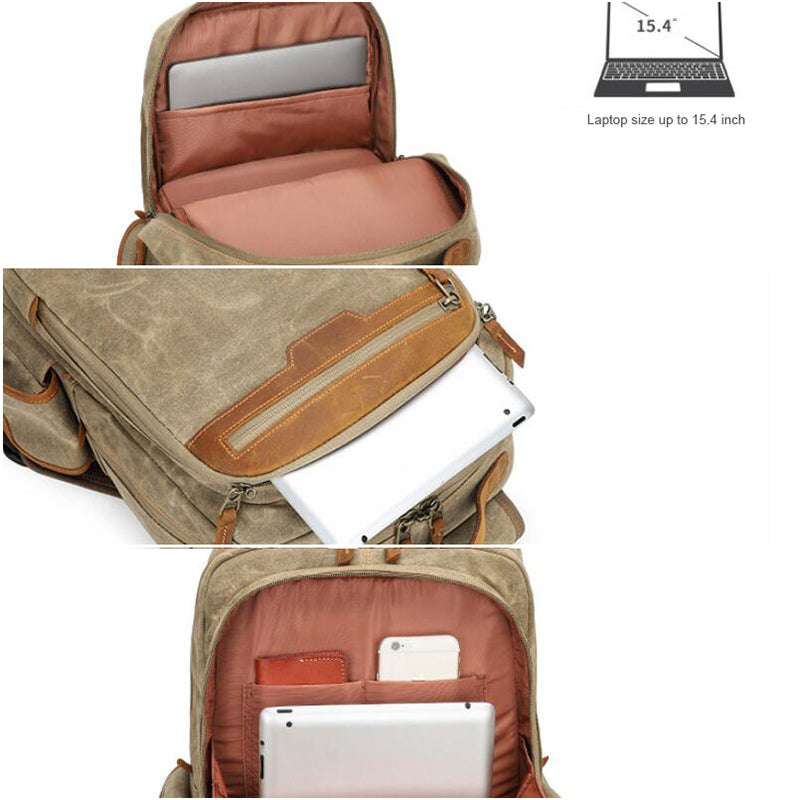 Waxed Canvas Camera Backpack Retro DSLR Camera Backpack Waterproof Laptop Backpack - echopurse