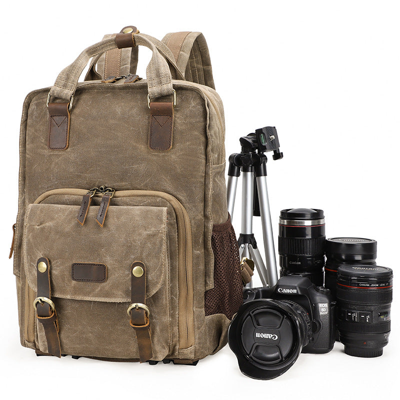 Waxed Canvas Camera Backpack Vintage DSLR Camera Backpack Travel Backpack - echopurse