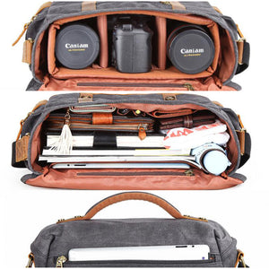 Waxed Canvas Camera Bag Retro DSLR Camera Shoulder Bag Waterproof Canvas Messenger Bag - echopurse