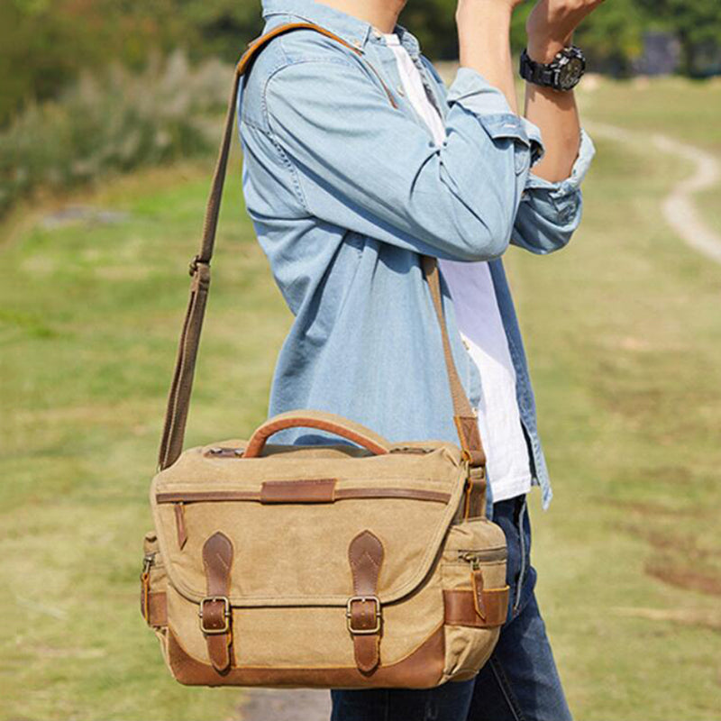 Waxed Canvas Camera Bag Retro DSLR Camera Shoulder Bag Waterproof Canvas Messenger Bag - echopurse