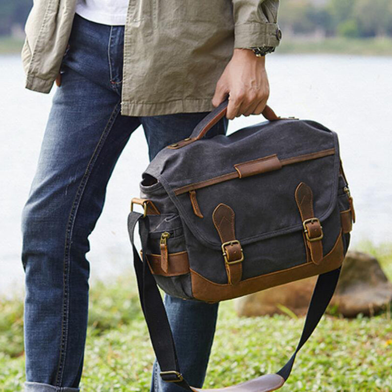 Waterproof Waxed Canvas Camera Bag Canvas With Leather DSLR Camera