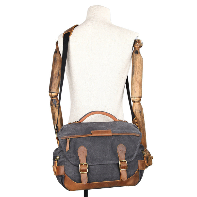 Waxed Canvas Camera Bag Retro DSLR Camera Shoulder Bag Waterproof Canvas Messenger Bag - echopurse