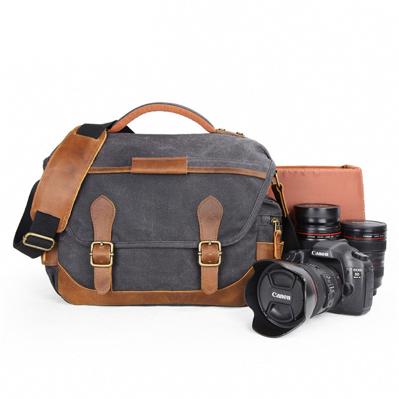 Waxed Canvas Camera Bag Retro DSLR Camera Shoulder Bag Waterproof Canvas Messenger Bag - echopurse