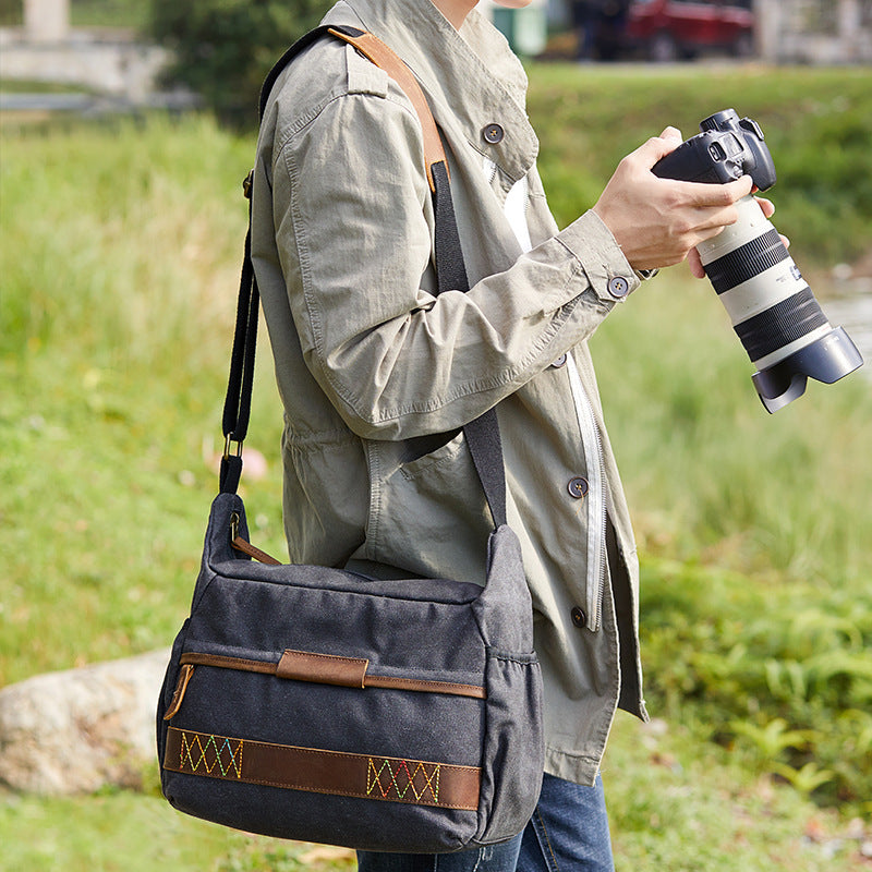 Waxed Canvas Camera Shoulder Bag Waterproof Canvas DSLR Camera Messenger Bag Canvas Satchel - echopurse