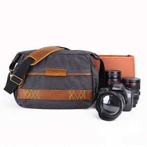 Waxed Canvas Camera Shoulder Bag Waterproof Canvas DSLR Camera Messenger Bag Canvas Satchel - echopurse