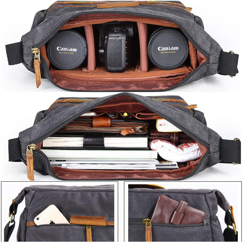 Waxed Canvas Camera Shoulder Bag Waterproof Canvas DSLR Camera Messenger Bag Canvas Satchel - echopurse