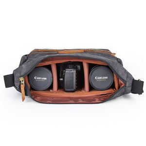 Waxed Canvas Camera Shoulder Bag Waterproof Canvas DSLR Camera Messenger Bag Canvas Satchel - echopurse