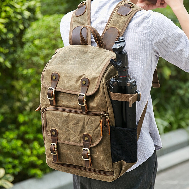 Waxed Canvas DSLR Camera Backpack Waterproof Canvas Laptop Backpack Travel Backpack - echopurse