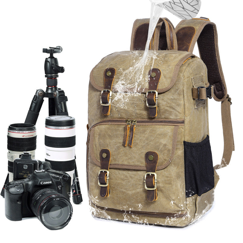 advanced camera and laptop backpack travel brown for dslr Waxed Canvas DSLR Camera Backpack Waterproof Canvas Laptop Backpack Travel Backpack