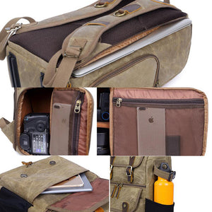 Waxed Canvas DSLR Camera Backpack Waterproof Canvas Laptop Backpack Travel Backpack - echopurse