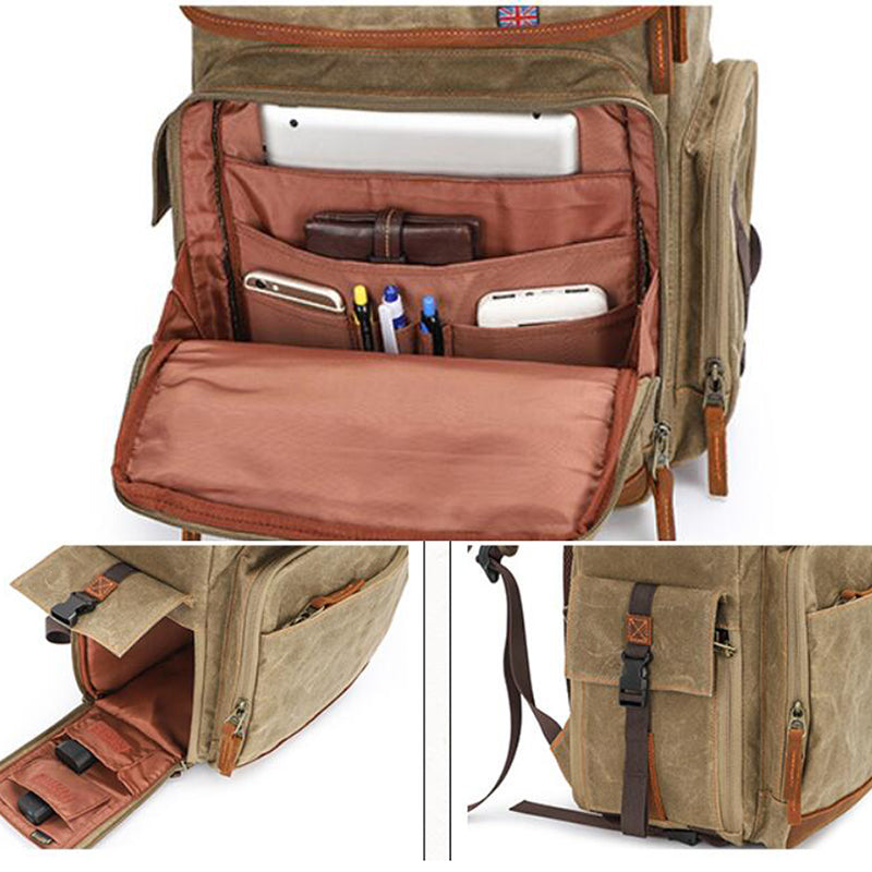 Waxed Canvas DSLR Camera Backpack Waterproof Travel Backpack Laptop Backpack QK-001 - echopurse
