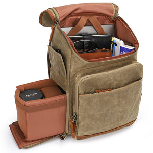 Waxed Canvas DSLR Camera Backpack Waterproof Travel Backpack Laptop Backpack QK-001 - echopurse