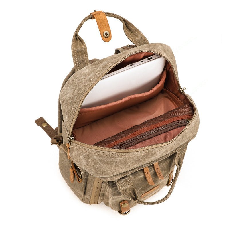 Waxed Canvas Travel Backpack DSLR Camera Backpack Casual School Backpack Q272 - echopurse