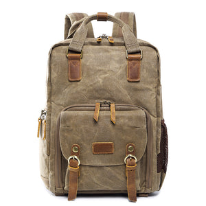 Waxed Canvas Travel Backpack DSLR Camera Backpack Casual School Backpack Q272 - echopurse