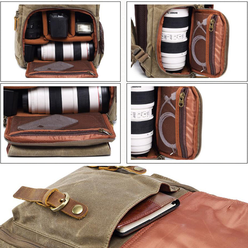 Waxed Canvas Travel Backpack DSLR Camera Backpack Casual School Backpack Q272 - echopurse