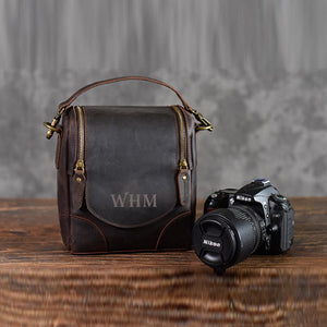 Leather Personalised DSLR Camera Bag, Camera Satchel Bag, Vintage Shoulder Bag For Nikon, Canon, Sony - echopurse